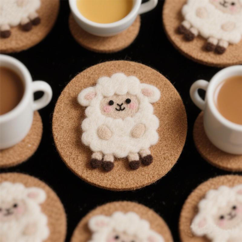 ウール フェルトで 作る 楽しく 遊べる 小さめ 羊の コースター 簡単・ シンプル 手作り DIY 素材 パッケージ かわいい ギフト ツール