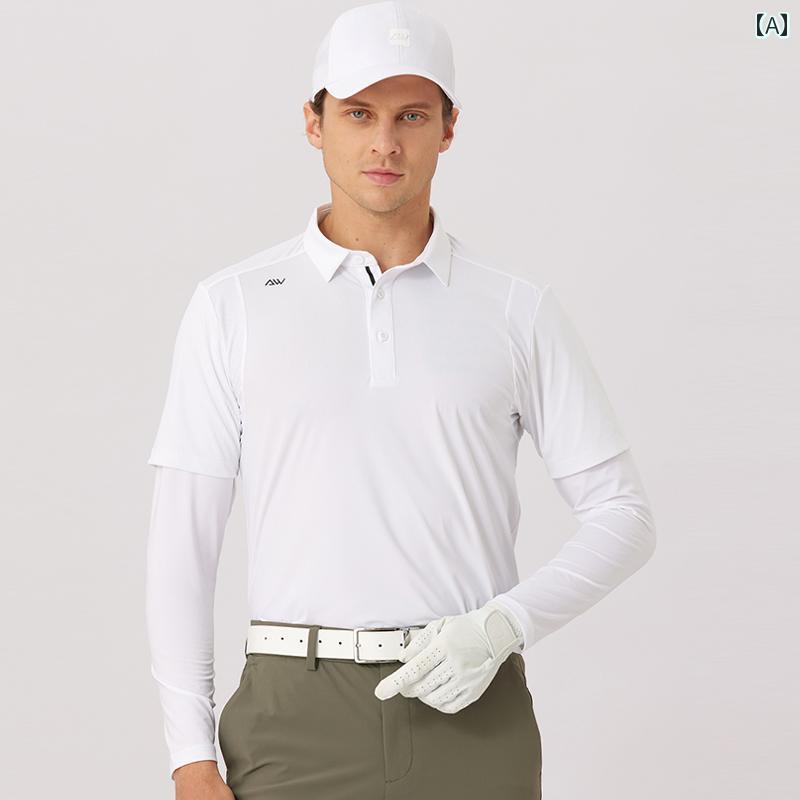 ゴルフ用 メンズ 清涼 クール 快適 日焼け防止 服 UVカット 長袖 Tシャツ 春夏 ゴルフウェア フェイクツーピース アイススリーブ トップ|LINEAR shop