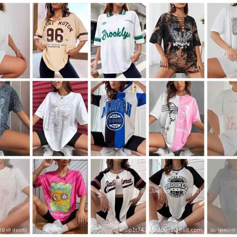 Tシャツ レディース 半袖 トップス コットン ポリエステル 混紡 アルファベット柄 プリント ゆったり ミドル丈 普段使い 快適 休?(x50)