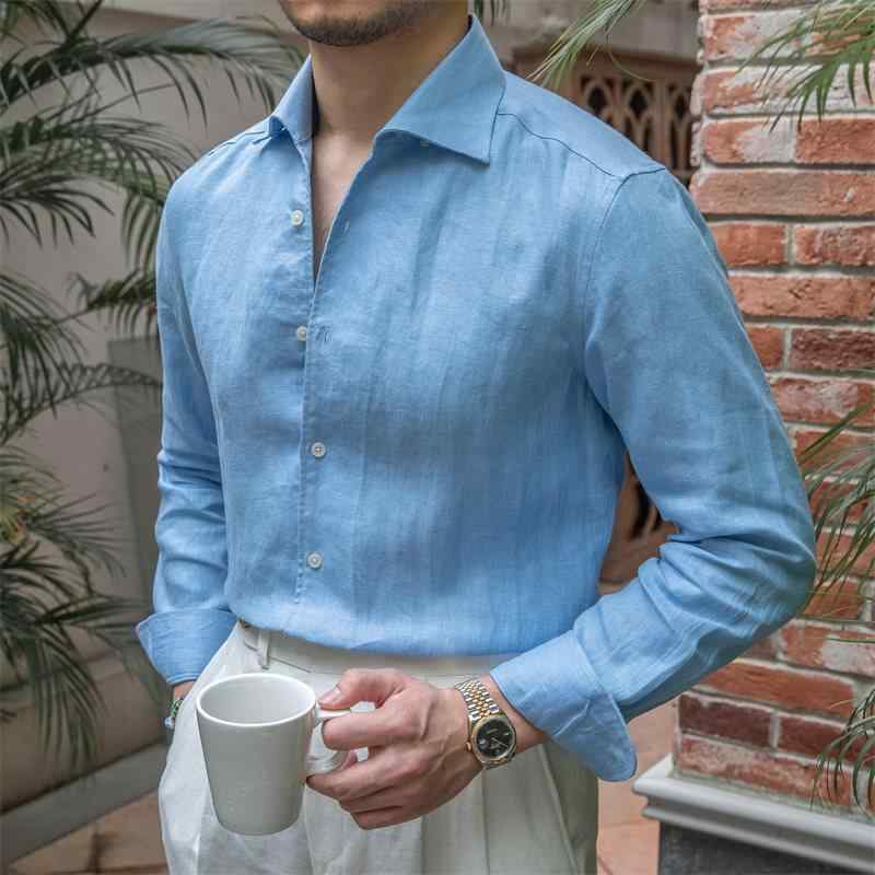 プルオーバー メンズ 成人男性用 リネン 麻 長袖 トップス 成人男性服 通気性 無地 青色 青 珈琲色 白 白いこと 心地よい表現スタイル