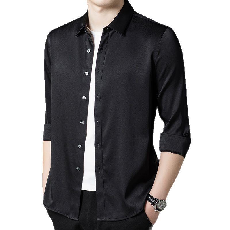 シャツ メンズ 男性用 桑蚕? シャツ トップス 長袖 ビジネス オフィス カジュアル 春秋 薄手 ホワイト ブラック ブルー