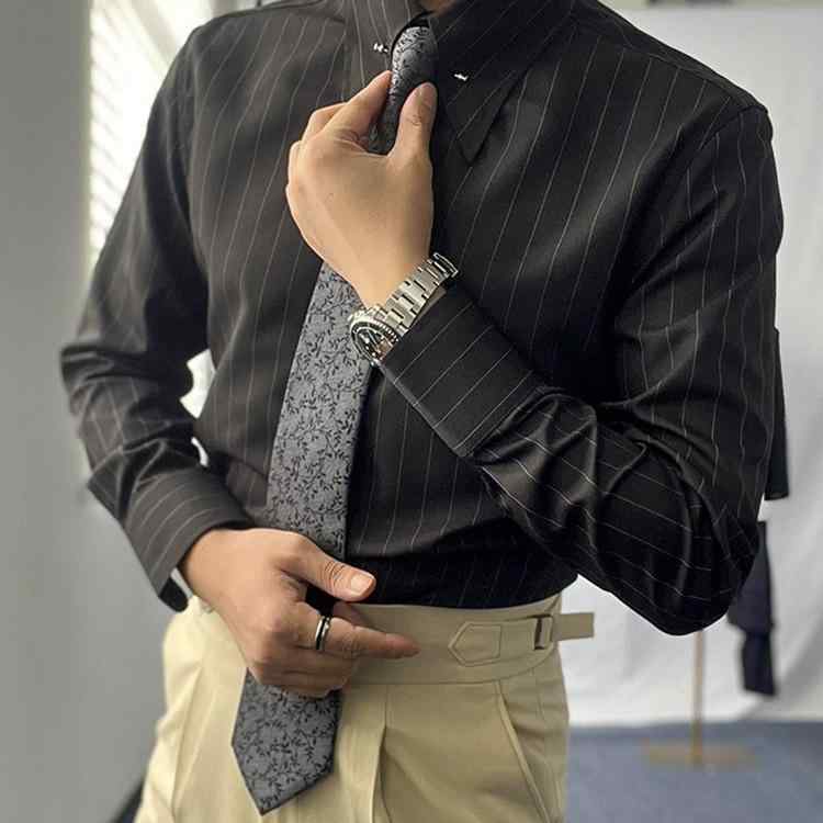 プルオーバー メンズ 成人男性用 種類釣りあい 縞模様柄 ポリエステル 旗がしら ポロ襟 商行為 心地よい 通い トップス 白 黒 春夏