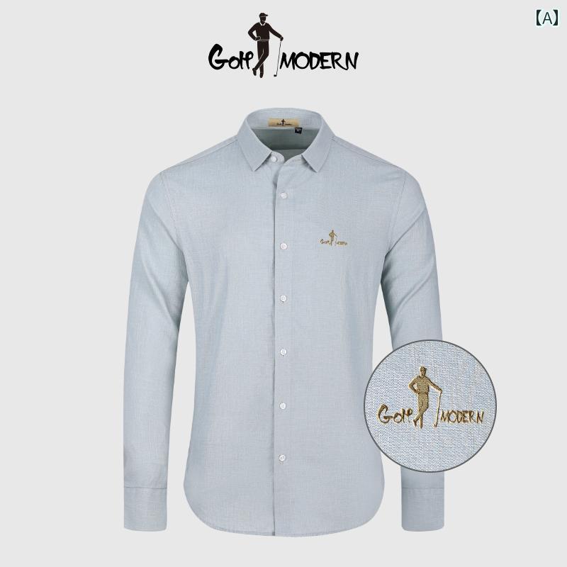 GOLF MODERN リヨセル 混紡 長袖 メンズ ビジネス カジュアル ゴルフ メンズシャツ グリーン スカイブルー カーキ グレー ピンク