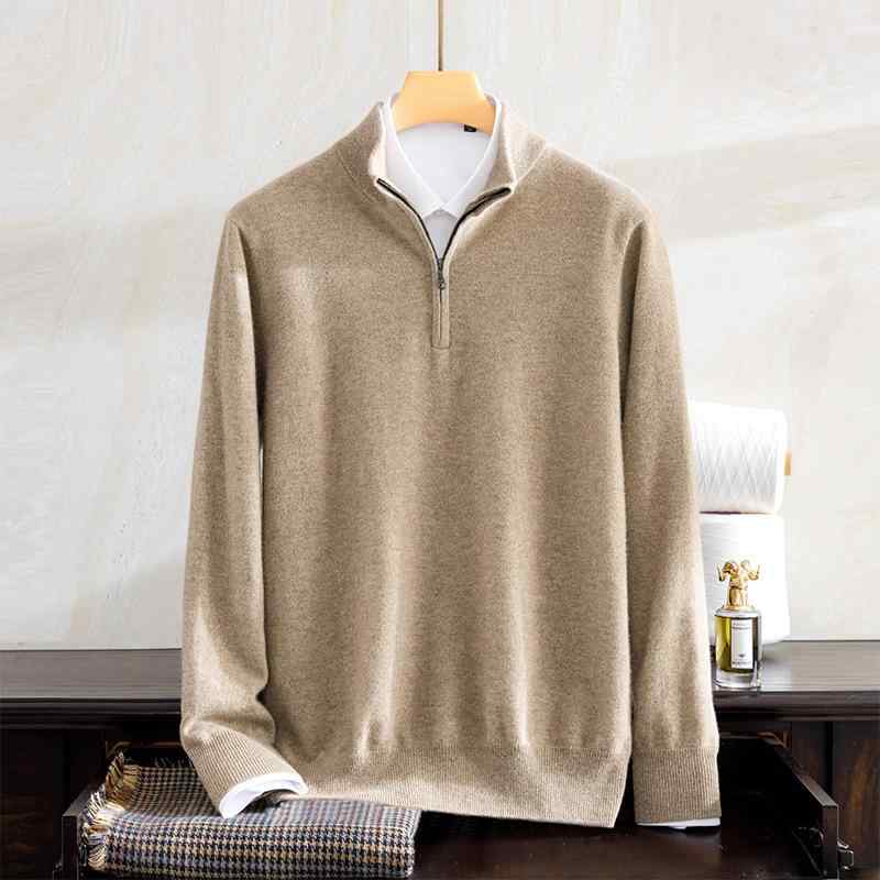 ニット メンズ 男性用 セーター ハーフジップ タートルネック 厚手 ウール 混紡 暖かい プルオーバー 秋冬 無地 M L XL XXL 紺色 キャメル