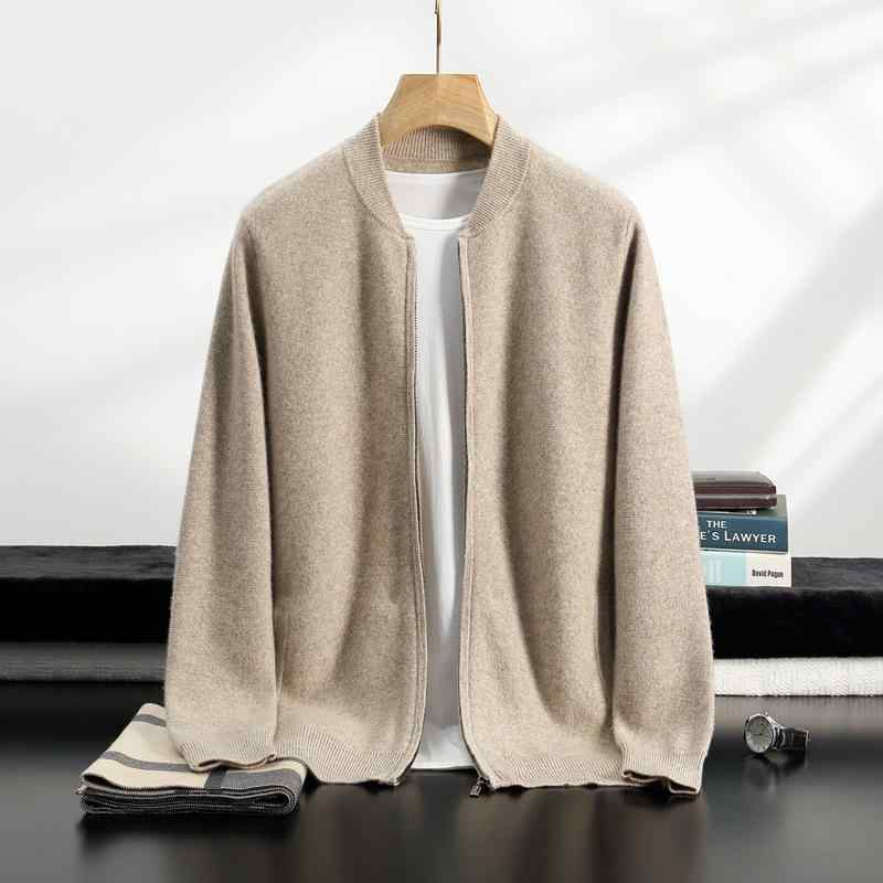 カーディガン メンズ 男性用 ウール ニット スタンドカラー ジップアップ ブルゾン 厚手 秋冬 普段使い 30代 40代 50代 大きいサイズ 伸縮性 暖かい 黒 グレー