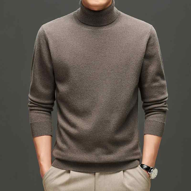 編み物 メンズ 成人男性用  プルオーバー タートルネック 秋冬 保温 肌付き トップス 絨毛 無地 赤 黒 青 薄墨色 駱駝 メンズファッション-カーディガン-トップス