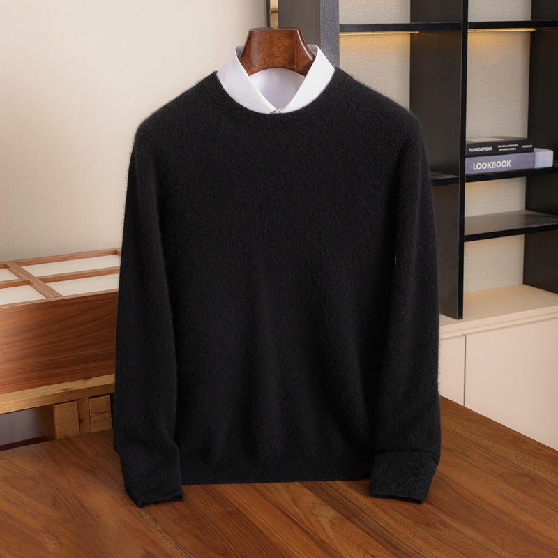ニット メンズ 男性用 セーター 厚手 無地 クルーネック プルオーバー 秋冬 普段使い カジュアル ビジネス S M L XL XXL XXXL 燕麦米 紫絨駝 琉璃藍 气?灰 ブラック