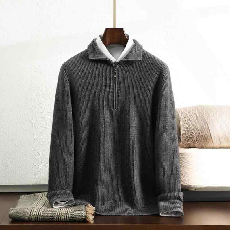 ニット セーター メンズ 男性用 秋冬 ウール 混紡 ハーフジップ 翻? プルオーバー トップス 厚手 あったか 防寒 S M L XL 2XL 3XL 深グレー 黒 白