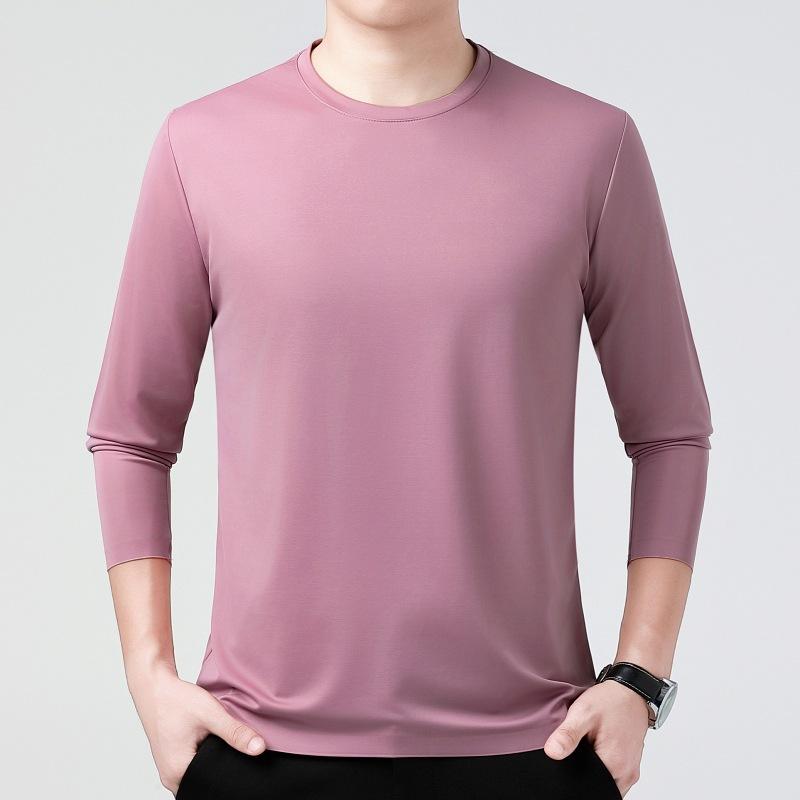 Tシャツ メンズ 男性用 桑蚕? トップス 長袖 カットソー 丸首 クルーネック 無地 ゆったり ?松 形態安定 イージーケア ビジネス カジュアル 春秋 白 ・稀・汲色 墨?色 ??色 ピンク 黒