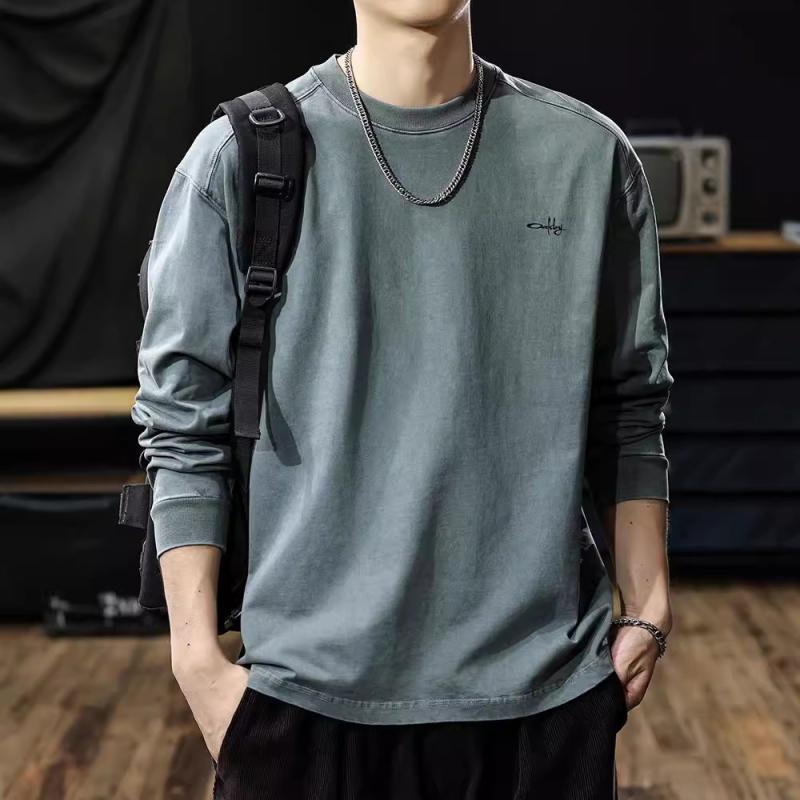 Tシャツ メンズ 男性用 長袖 厚手 綿 ヘビーウェイト ビッグシルエット ウォッシュ加工 トレーナー プルオーバー オリーブグリーン コーヒー色