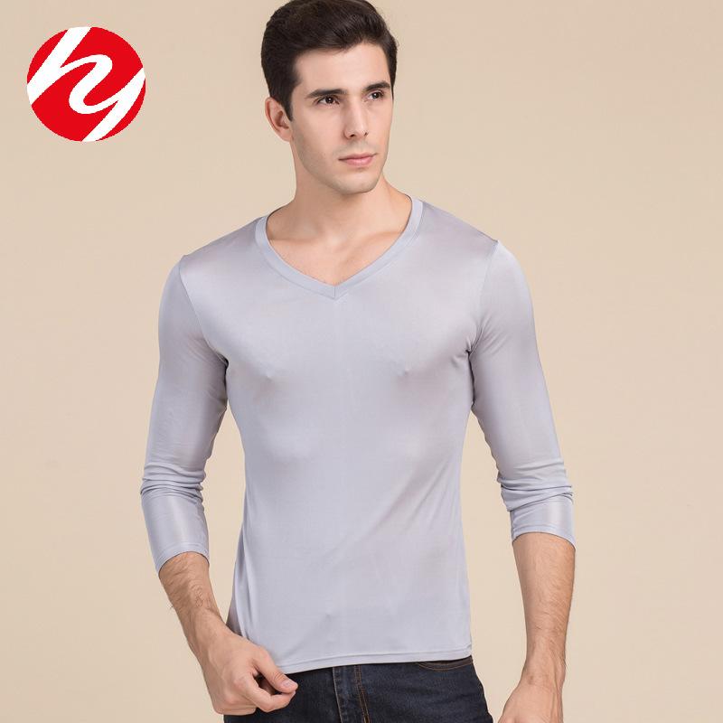 Tシャツ メンズ 男性用 真? Vネック 長袖 トップス 桑蚕? カットソー インナーシャツ 大? 無地 スリムタイプ ホワイト ブラック(x3)