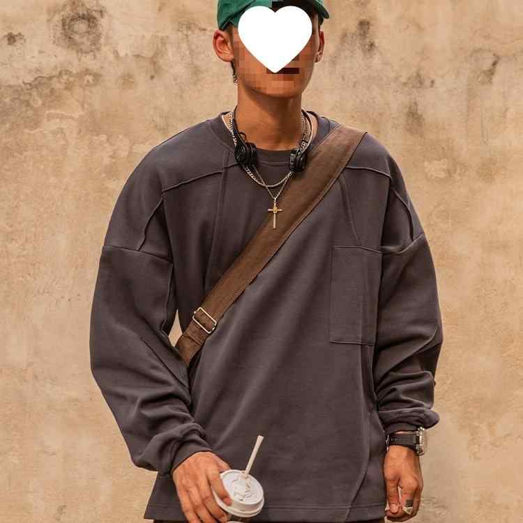 Tシャツ メンズ 男性用 長袖 薄手 リネン混紡 無地 ラウンドネック ドロップショルダー 白 黒 グレー 秋 カジュアル