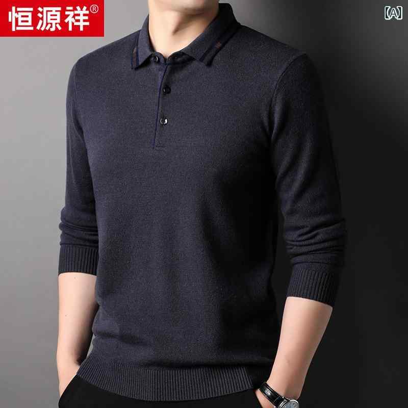 セーター メンズ 男性用 ウール POLOシャツ リブ 襟付き 厚手 長袖 トップス プルオーバーニット 普段使い ビジネス 秋冬 グレー 赤 ブラック