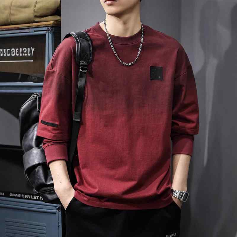 Tシャツ メンズ 長袖 グラデーション ウォッシュド コットン ゆったりサイズ トップス カットソー アンコラレッド ダークグレー ダークブラウン 深空ブラック ホワイト