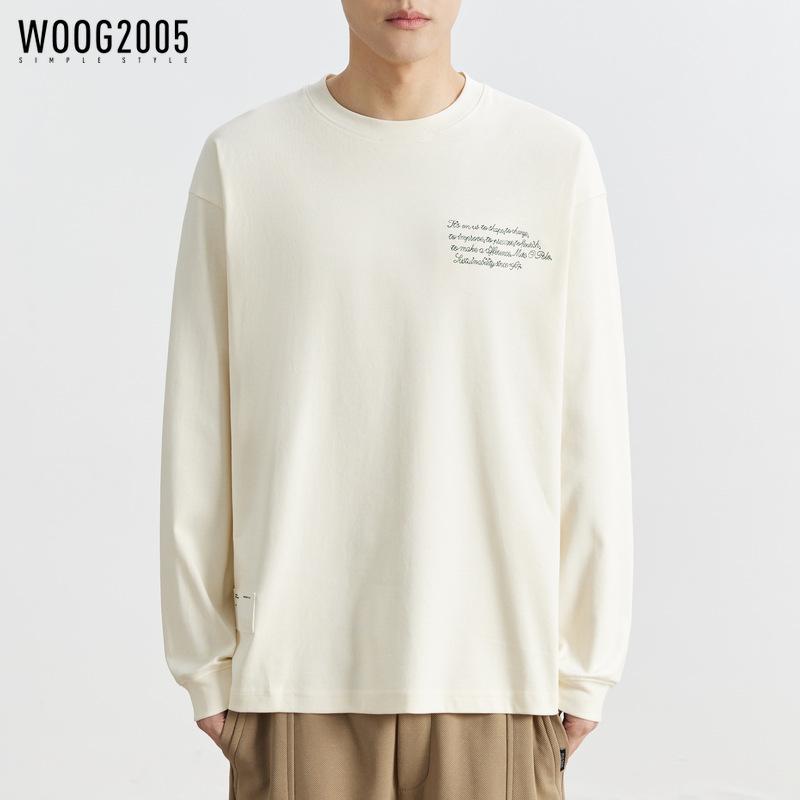 Tシャツ メンズ 男性用 丸首 コットン 綿 刺繍 長袖 カットソー 春秋 マイクロリラックスフィット インナー トップス カジュアル