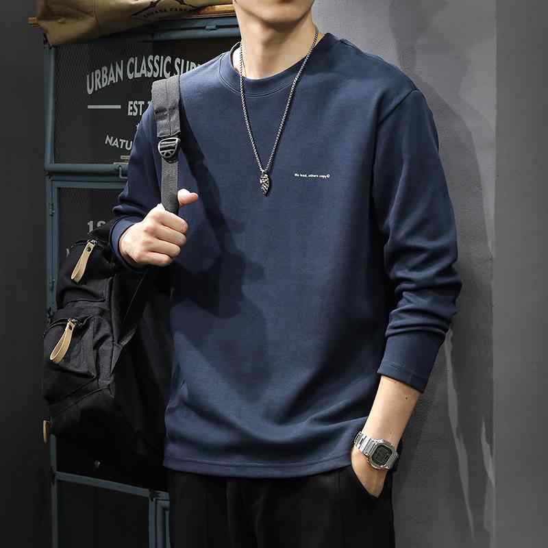 Tシャツ メンズ 長袖Tシャツ ラウンドネック コットン混紡 ゆったりサイズ プルオーバー トップス カットソー 普段使い ルームウェア 部屋着 春秋 ネイビー ブラック ホワイト グレー
