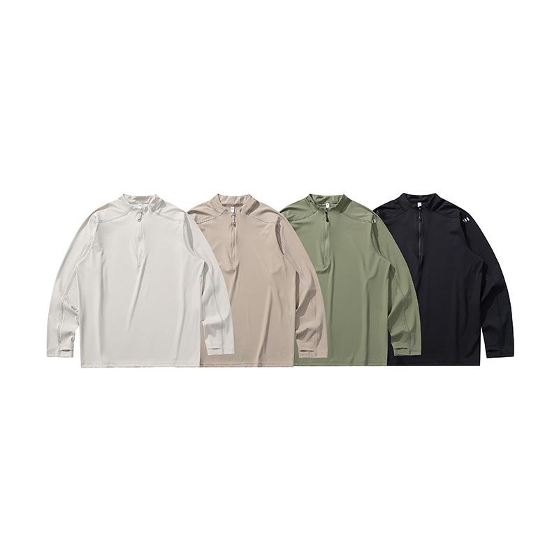 Tシャツ メンズ アウトドア スポーツウェア 速乾 長袖 トップス ハーフジップ トレーニング ランニング ウェア ポリエステル 無地 春秋 スポーティー カジュアル スタイリッシュ(x2)