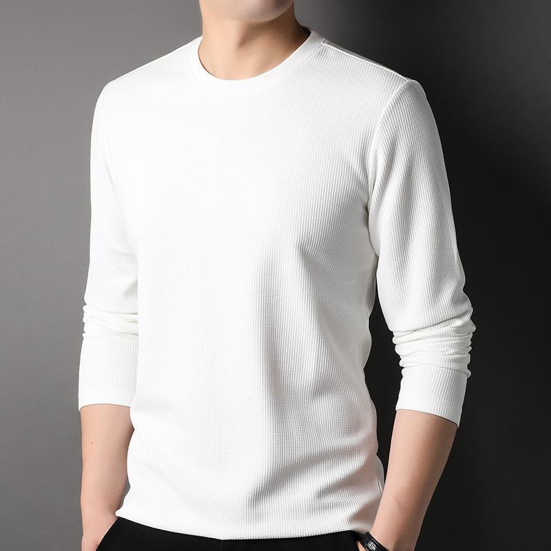 Tシャツ メンズ 長袖 トップス ラウンドネック カットソー 混紡 格子柄 ゆったり 普段使い 部屋着 秋冬 春秋 ポリエステル ブラック系
