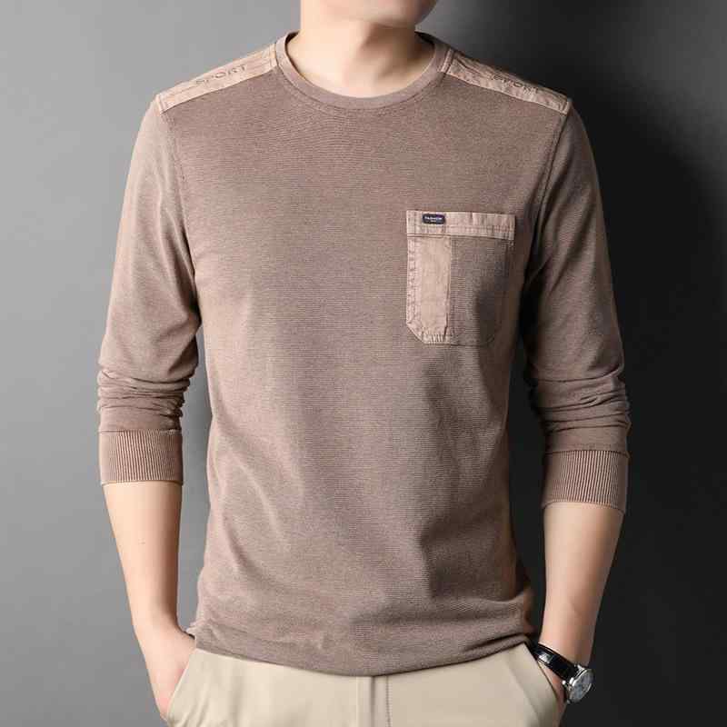 Tシャツ メンズ 男性用 トップス 長袖 コットン混紡 春秋 薄手 配色 ラウンドネック プルオーバー 紳士服 ビジネスカジュアル ミドルエイジ 普段使い(x2)