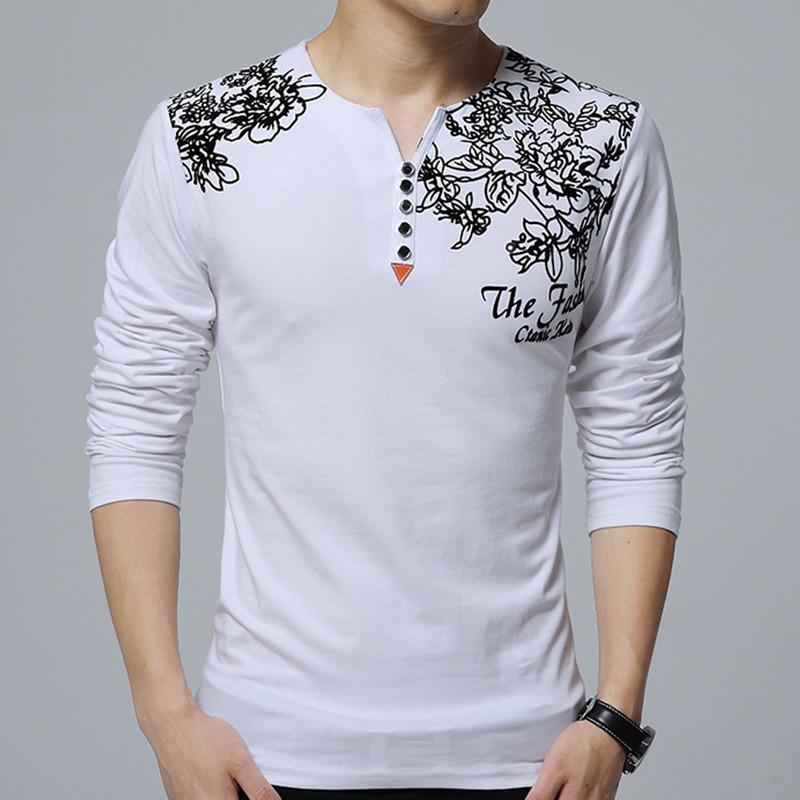 Tシャツ メンズ 男性用 長袖 コットン プリント スリム 春秋 カジュアル トップス カットソー ホワイト レッド ブラック グレー ネイビー(x2)