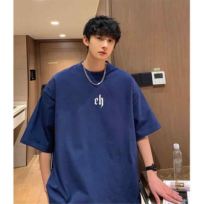 Tシャツ メンズ 男性用 五分袖丈トップス カットソー コットン混紡 オーバーサイズ ビッグシルエット 180 185 高身長 幾何学模様 プリント 吸湿性 ホワイト ブラック ブルー