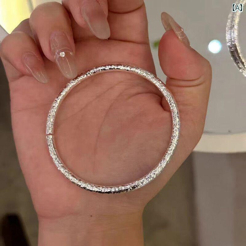 ハンマー 加工 シルバーブレスレット 銀 S 999 スターリングシルバー 薄型 ブレスレット オープン 男女 カップル.オシャレ 6,716円