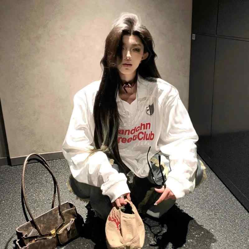 Tシャツ メンズ Vネック 接触冷感 ポリエステル ストライプ アルファベットプリント 長袖 ラグビー アメフト スポーツ 普段使い 4,132円