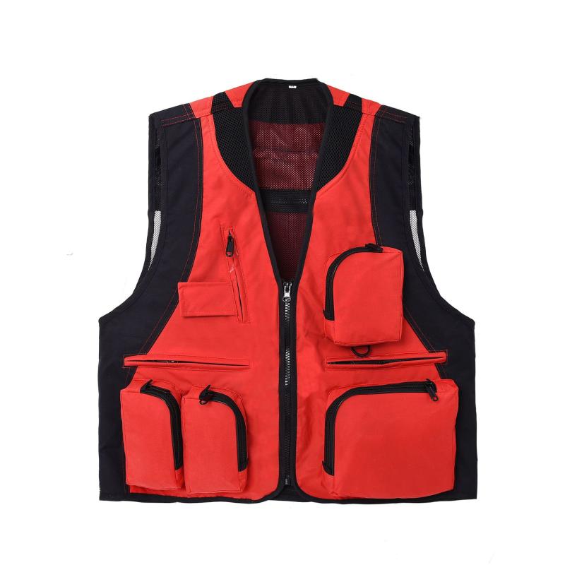 ベスト メンズ 多機能 ワークベスト アウトドア 釣り 撮影用 ミリタリー 作業服 耐摩耗性 通気性 撥水性 Vネック ポケット付き ポリエステル 春夏秋冬 赤 米白 深グレー 青 緑 黄色 紫色