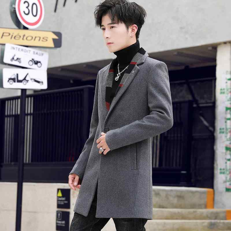 コート メンズ 男性用 ウール ミドル丈 スリムフィット シングルブレスト 無地 ブラック 黒 グレー グレー ブラウン 茶色 秋冬(x2)