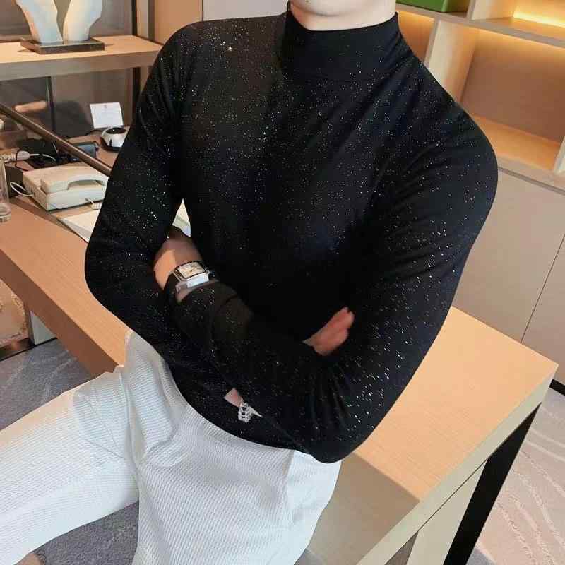 Tシャツ メンズ 男性用 長袖 トップス カットソー コットン スリムフィット 無地 秋物 黒