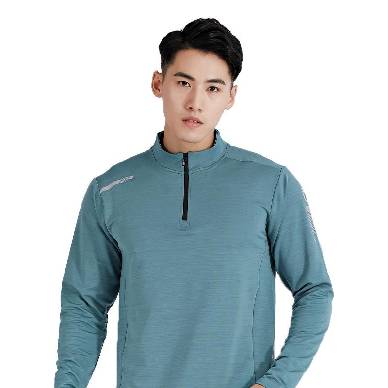 Tシャツ メンズ 長袖 ハーフジップ スタンドカラー 春秋 韓国 スポーティー トップス ポリエステル 無地 スリム 深グレー ブラック ライトグリーン