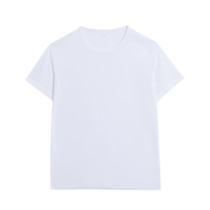 Tシャツ メンズ 半袖 無地 白 クルーネック カットソー 広告 ロゴ 薄手 ポリエステル 接触冷感 通気性 ウェア トップス(x100)