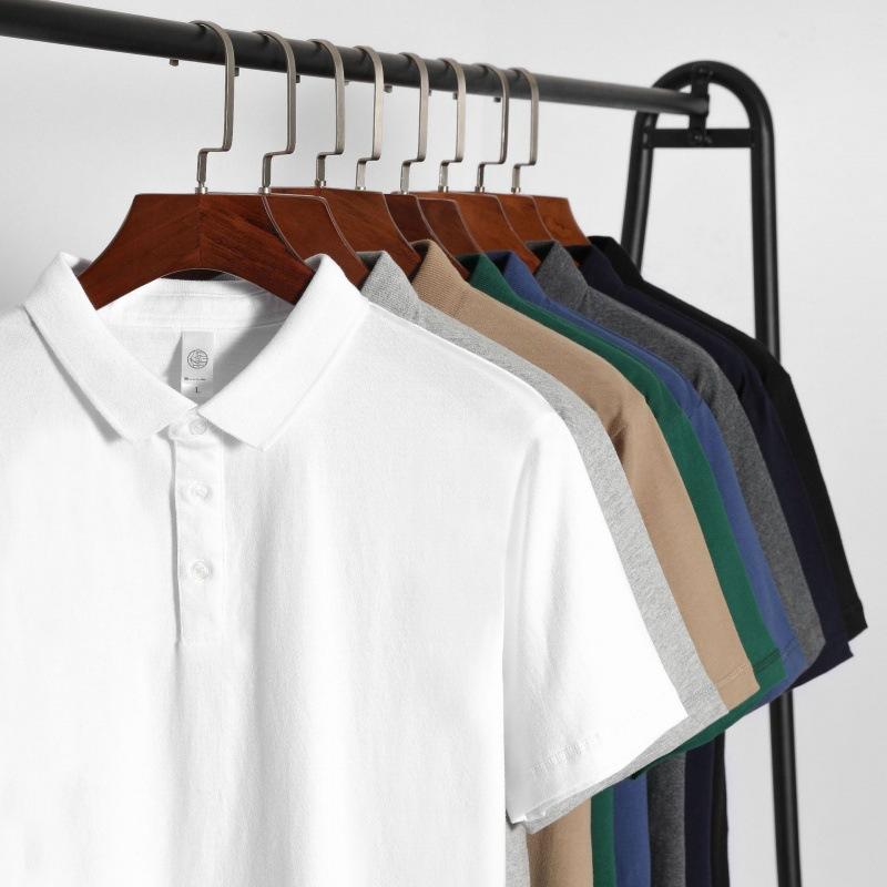 ポロシャツ 男性用 ヘビーウェイト コットン トップス 無地 厚手 半袖 Tシャツ ワークウェア 白 黒 紺 麻 グレー カーキ ブルー グリーン