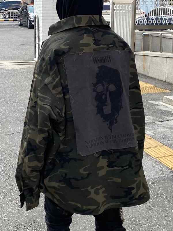 プルオーバー メンズ 洗いもの製作 古着風 レトロ 照合のしるし柄 パッチワーク ミリタリー 変装柄 上衣 上衣 トップス 烏兎