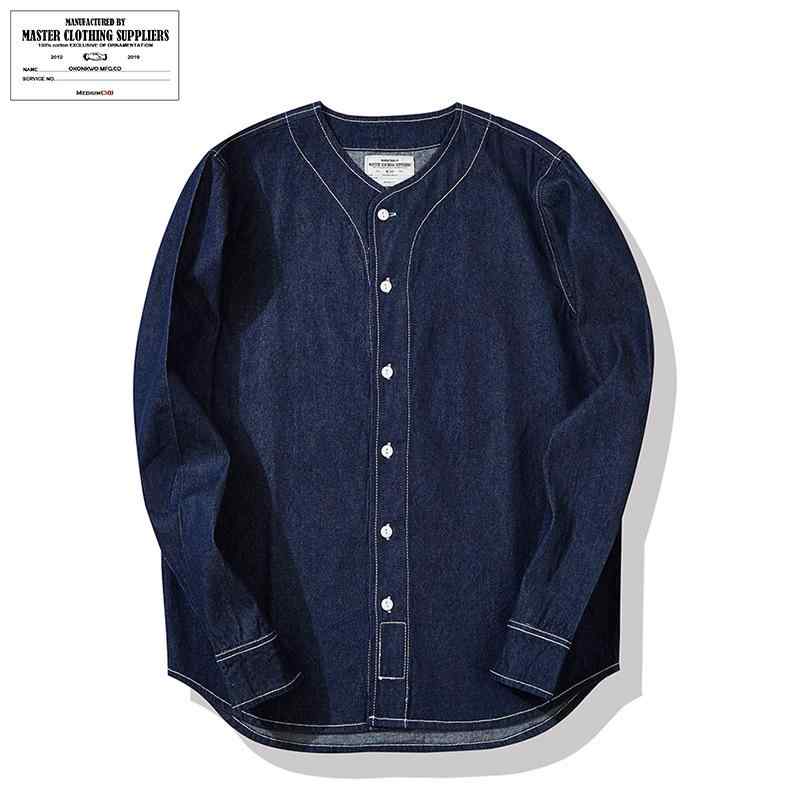 シャツ メンズ 男性用 レトロ 野球襟 デニム ストライプ 長袖 アメカジ 綿 ウォッシュ加工(x5)|LINEAR shop