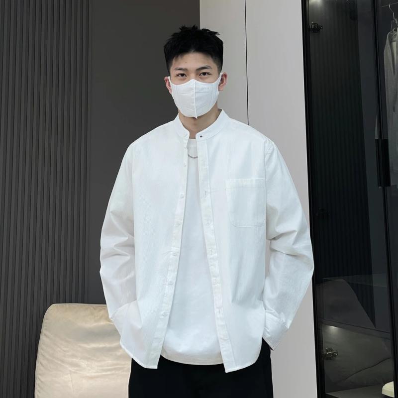 シャツ メンズ 男性用 ヘンリーネック コットン 無地 韓国 カジュアル トップス 長袖 春秋