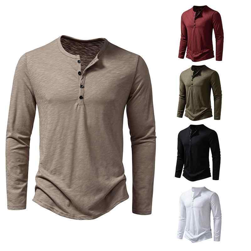 Tシャツ メンズ 男性用 トップス 長袖 ヘンリーネック 無地 綿 薄手 カットソー カジュアル スタイル 白 黒 ワインレッド カーキ アーミーグリーン