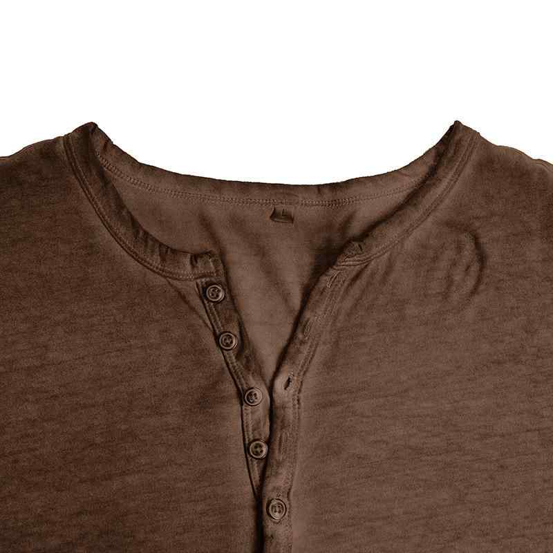 Tシャツ メンズ 男性用 ヘンリーネック カットソー 長袖 Vネック ウォッシュ加工 コットン 綿 深グレー 浅グレー カーキ 宝藍色(x2)