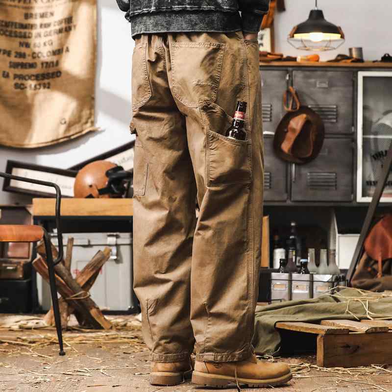 ワークパンツ メンズ ストレート カーゴパンツ ウォッシュ加工 アメカジスタイル 綿 カーキ ブラック ネイビー ブラウン