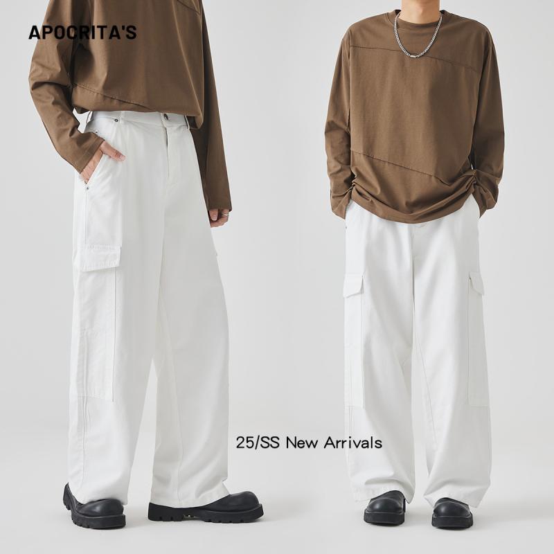 パンツ メンズ 男性用 ワークパンツ 春物 コットン混紡 ストレート ミリタリー 多ポケット カジュアル オフホワイト系(x3)