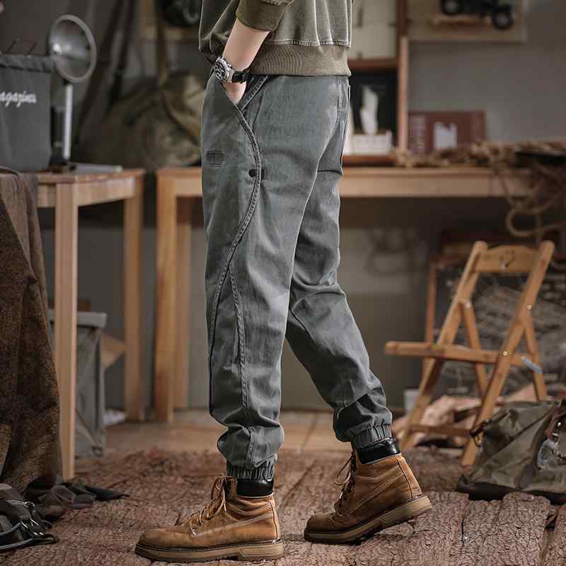 カーゴパンツ メンズ 男性用 コットン ワークパンツ ストレート テーパード ドローコード ミリタリー 無地 薄手 春秋 普段使い アウトドア 深グレー ブラック系