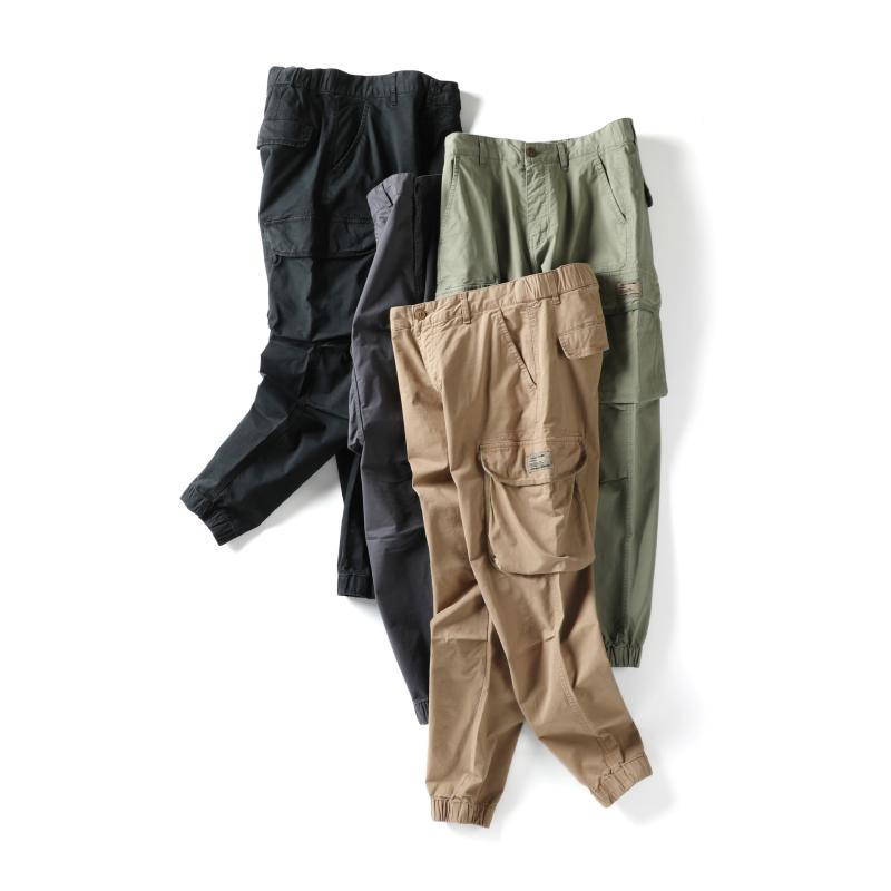 カーゴパンツ 男性用 ワークパンツ ミリタリーパンツ テーパードパンツ 多ポケット コットン カーキ グレー ブラック 春秋