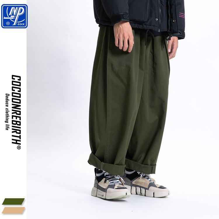 パンツ メンズ 男性用 ワークパンツ カーゴパンツ ワイドパンツ ストレートパンツ 無地 綿 カーキ グリーン 普段使い カジュアル 四季(x3)