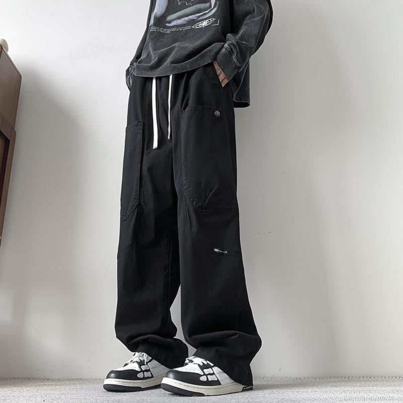 ワークパンツ 男性用 コットン カーゴパンツ ゆったり ストレートパンツ ロングパンツ カジュアルパンツ ブラック カーキ アーミーグリーン 春秋 大?