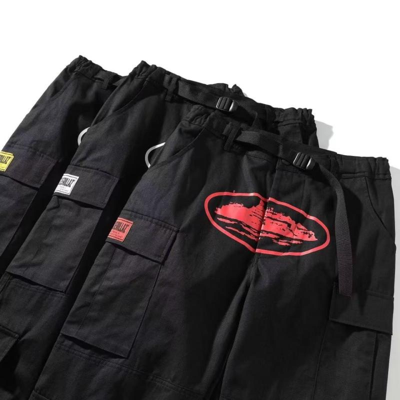 カーゴパンツ メンズ ストリート系 ヒップホップ プリント ゆったり ストレートパンツ ミリタリーパンツ 作業着 多ポケット ウエストベルト付き 春秋 ポリエステル 混紡 伸縮性