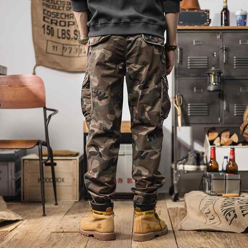 カーゴパンツ 男性用 9分丈 迷彩柄 ミリタリーパンツ ストレートパンツ ドローストリング 中厚手 コットン混紡 ゆったり 大きめサイズ 多ポケット カジュアル スタイル