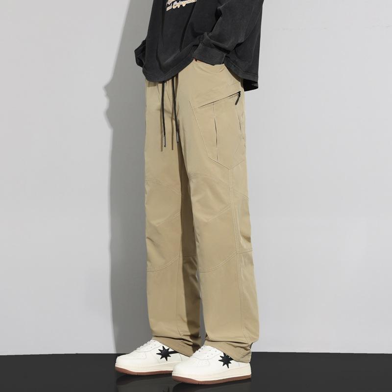 カジュアルパンツ メンズ 薄手 ルーズフィット ストレートパンツ ワイドレッグパンツ スポーティー ワークパンツ カーゴパンツ ミリタリー カーキ ブラック グレー 普段使い