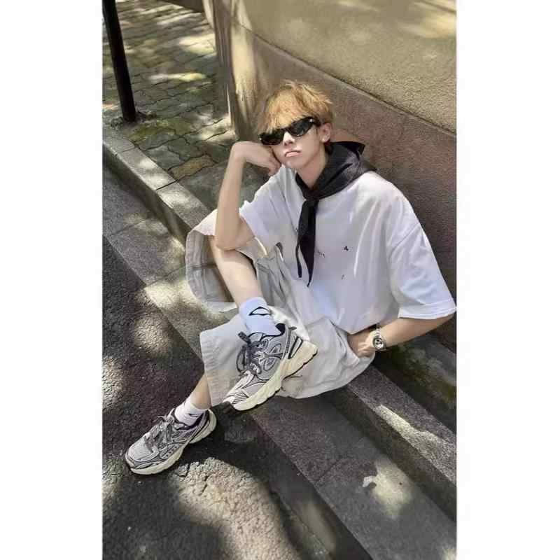 ハーフパンツ メンズ 男性用 ワークパンツ ワイドレッグ 無地 ホワイト 白 高腰 ポリエステル 耐摩耗性 アウトドア ゆったり ルーズフィット