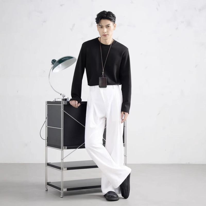 パンツ メンズ 男性用 ズボン 韓国 ストレートパンツ カジュアルパンツ 抗シワ加工 ポリエステル混紡 ホワイト グレー ブラック｜LINEAR shop 7,942円