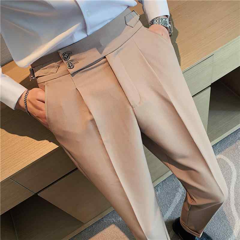 メンズ テーパードパンツ スラックス 男性用 ボトムス カジュアルパンツ 高腰 無地 春秋 直筒 ポリエステル混紡 ホワイト ブラック ベージュ ネイビー